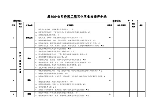 桥梁工程实体质量考核表