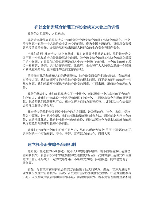 在社会治安综合治理工作协会成立大会上的讲话