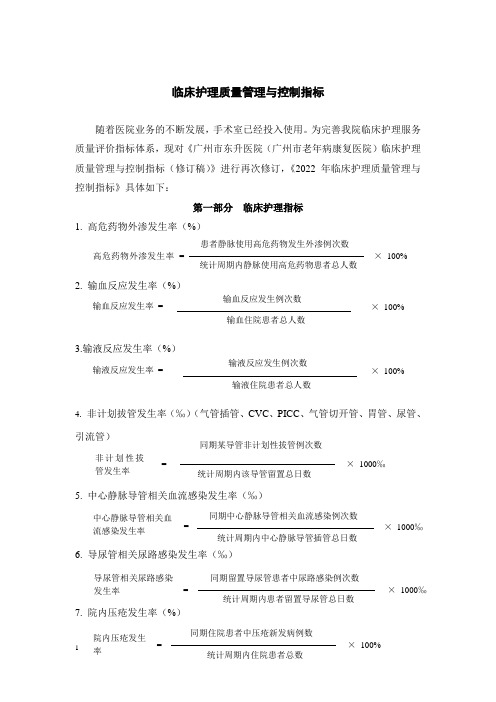 临床护理质量管理与控制指标说明