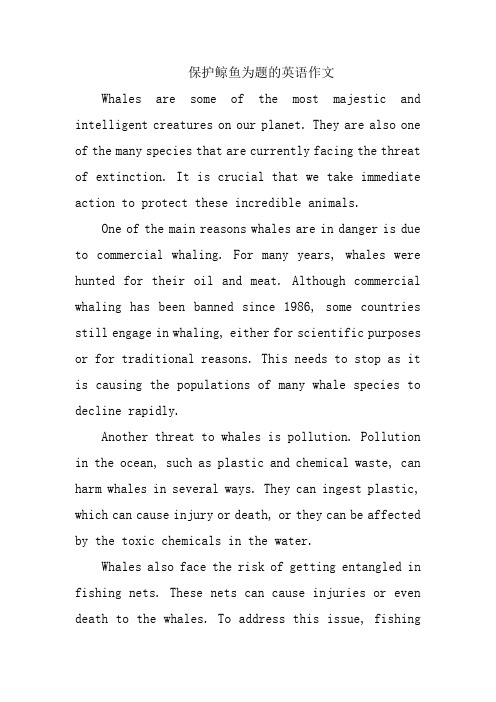 保护鲸鱼为题的英语作文