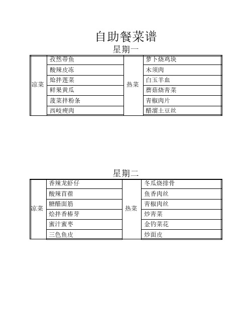 自助餐菜谱