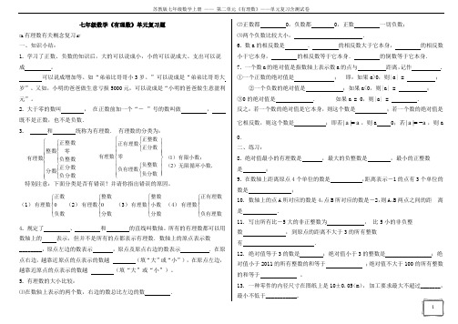 苏教版七年级数学上册 第二单元《有理数》单元复习含测试卷