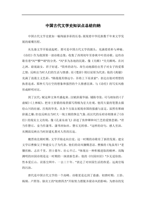 中国古代文学史知识点总结归纳