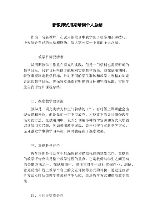 新教师试用期培训个人总结