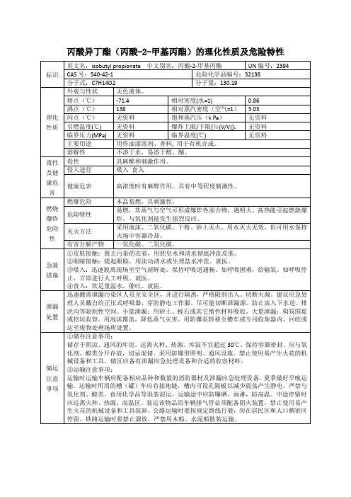 丙酸异丁酯(丙酸-2-甲基丙酯)的理化性质及危险特性表