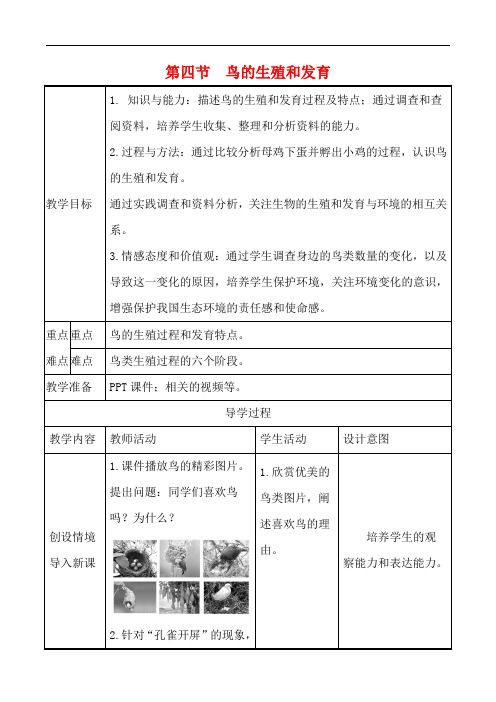 鸟的生殖和发育鸟的生殖和发育教案-人教版八年级生物下册教案