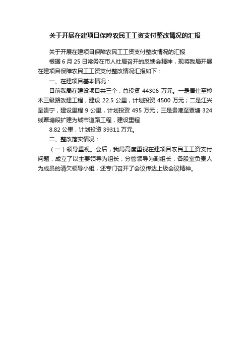 关于开展在建项目保障农民工工资支付整改情况的汇报