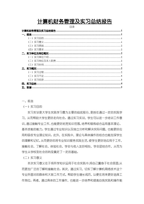 《计算机财务管理及实习总结报告3300字》