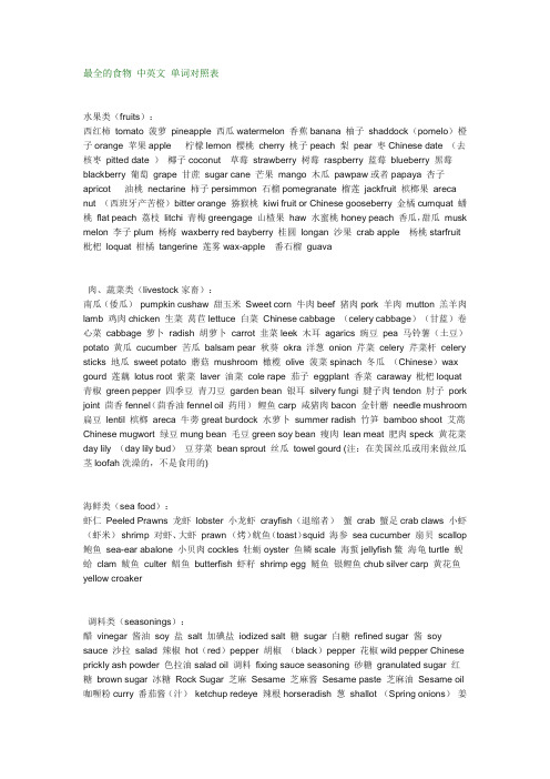 最全的食物中英文单词对照表
