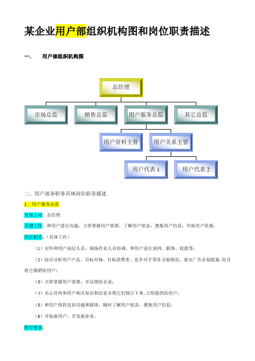 客户部组织机构及岗位职责样本