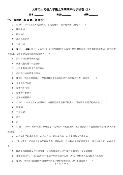 大同市大同县八年级上学期期末化学试卷(1)