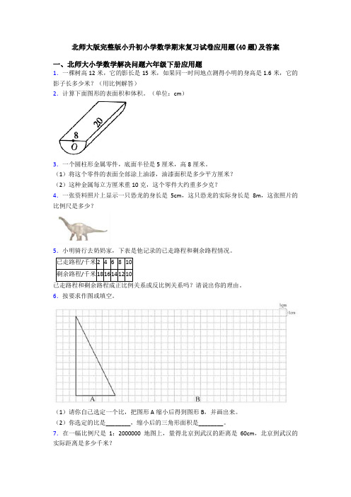 北师大版完整版小升初小学数学期末复习试卷应用题(40题)及答案