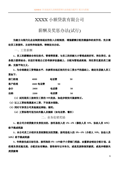 小额贷款公司薪酬及奖惩办法(1)