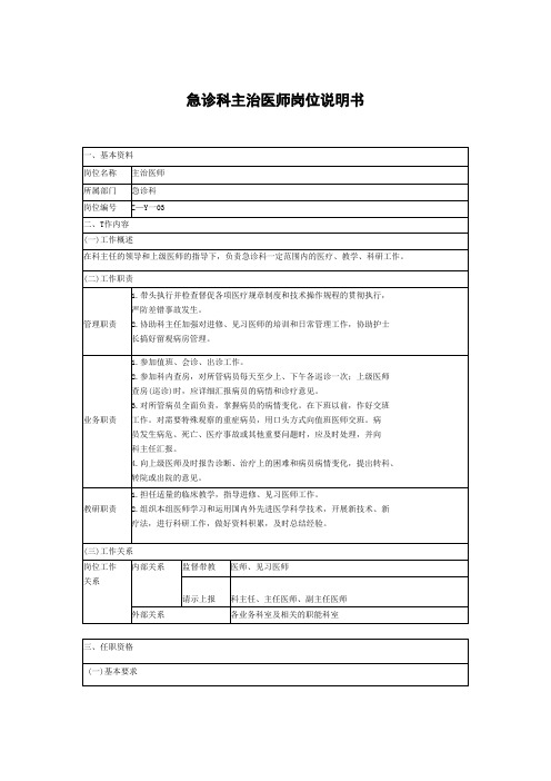 急诊科主治医师岗位说明书