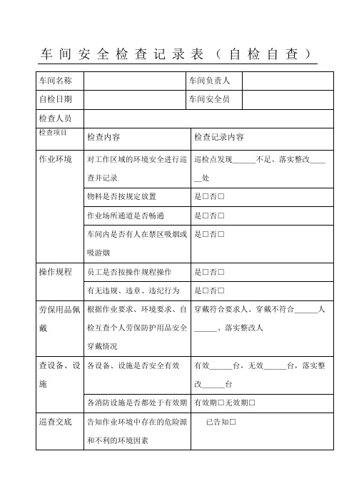 车间安全检查记录表格