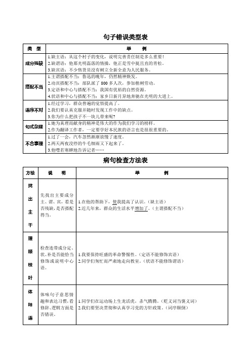 句子错误类型表