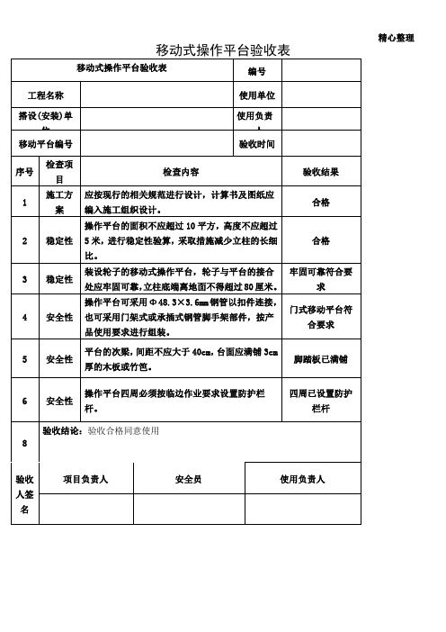 移动式操作平台验收表