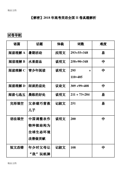 2018年高考英语全国2卷真题分析教学内容