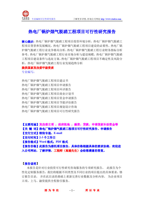 热电厂锅炉烟气脱硝工程项目可行性研究报告