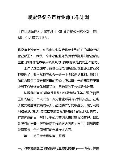 期货经纪公司营业部工作计划doc