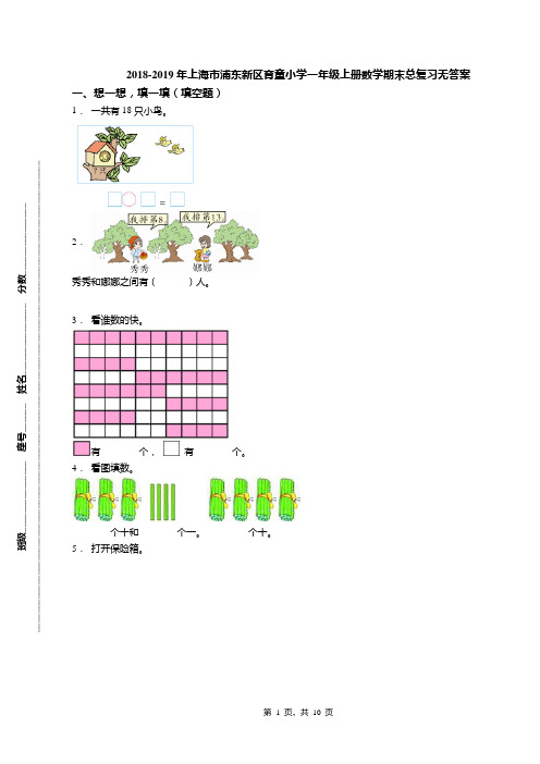 2018-2019年上海市浦东新区育童小学一年级上册数学期末总复习无答案