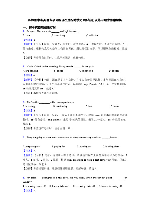 译林版中考英语专项训练现在进行时技巧(很有用)及练习题含答案解析