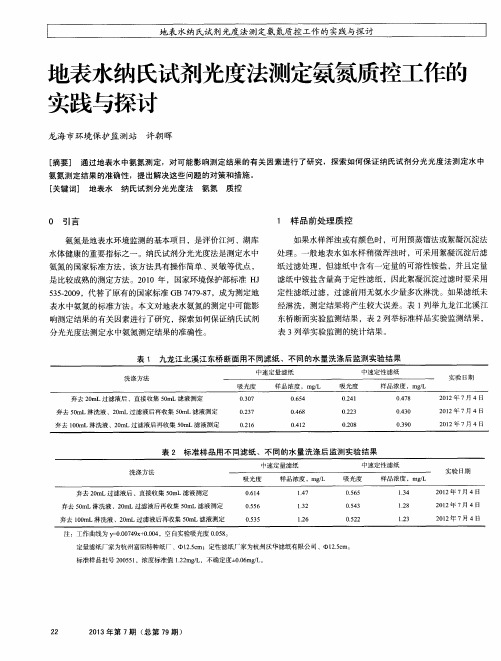 地表水纳氏试剂光度法测定氨氮质控工作的实践与探讨