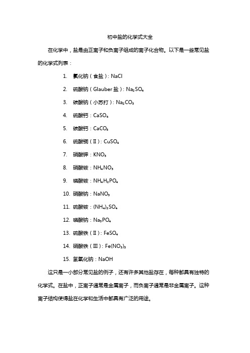 初中盐的化学式大全