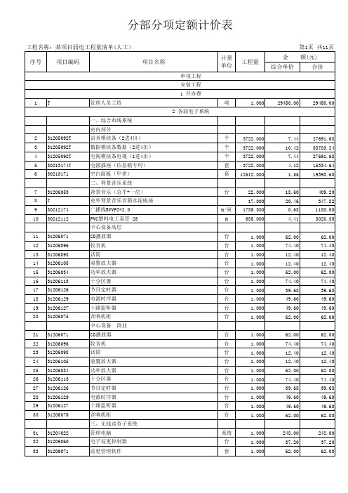 某项目弱电工程量清单范例