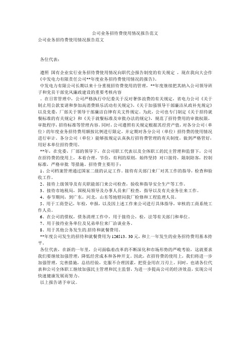 公司业务招待费使用情况报告范文