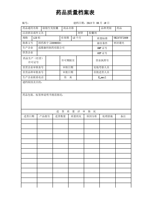 药品质量档案表