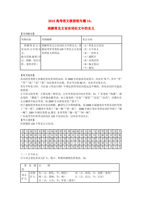 高考语文核按钮专题14理解常见文言实词在文中的含义