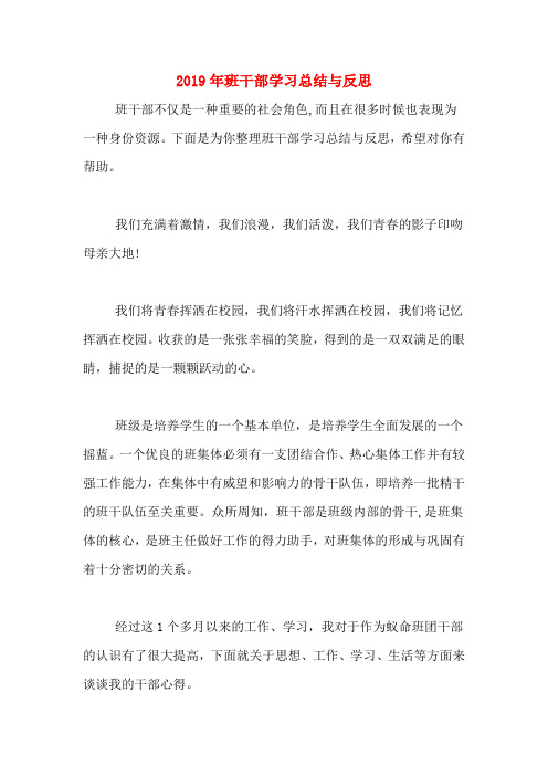 2019年班干部学习总结与反思