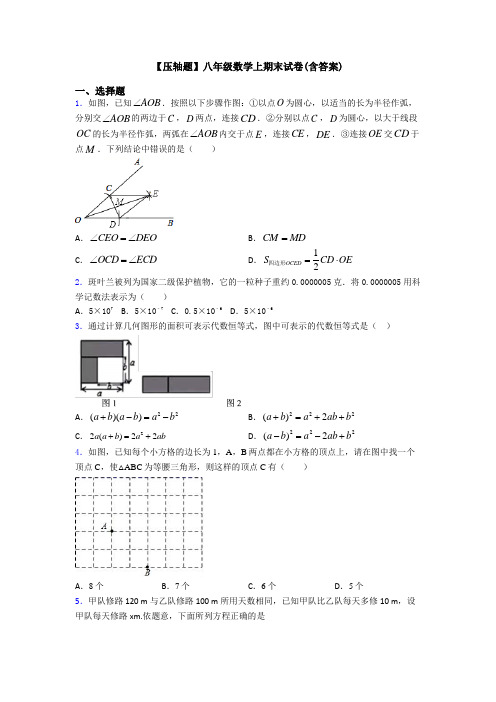 【压轴题】八年级数学上期末试卷(含答案)