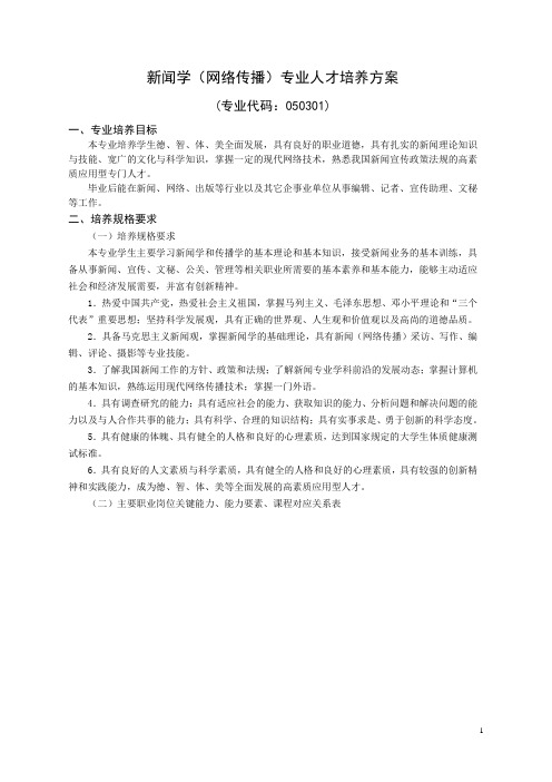 新闻学(网络传播)专业人才培养方案