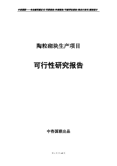 陶粒砌块生产项目可行性研究报告范文