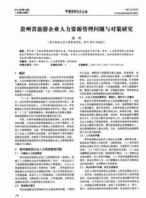 贵州省旅游企业人力资源管理问题与对策研究