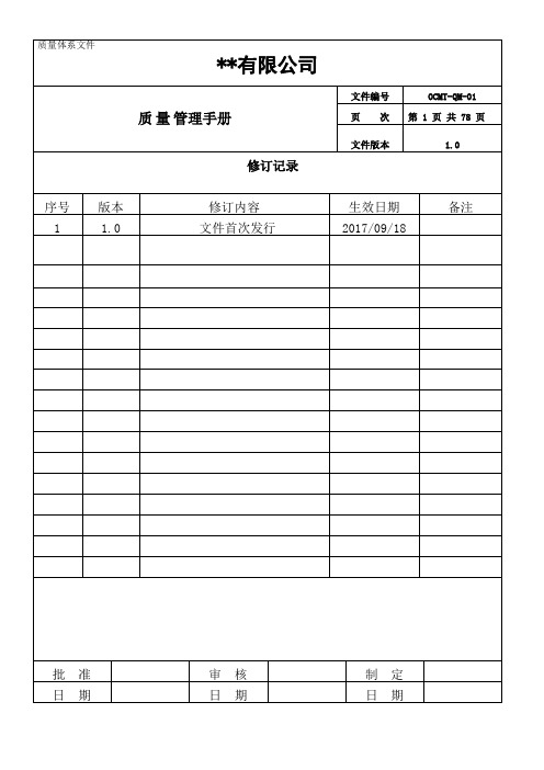 全套经典ISO9001-2015版质量管理体系质量手册审核文件.doc