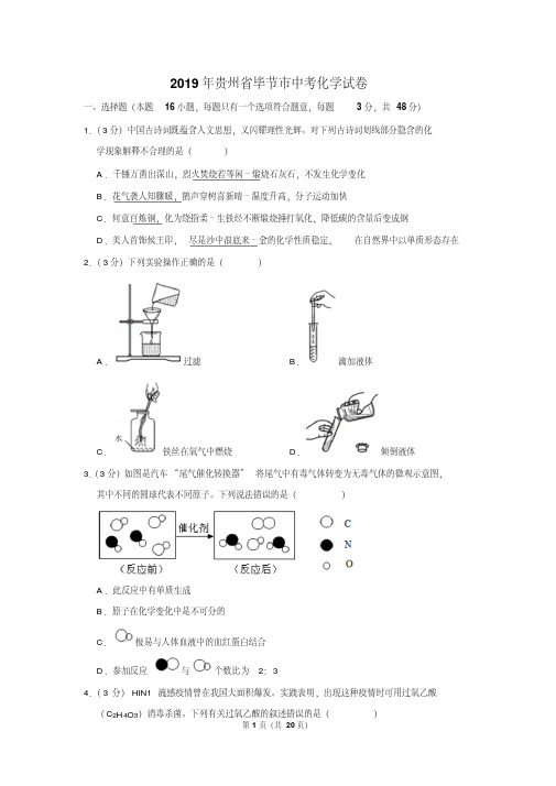 (晨鸟)2019年贵州省毕节市中考化学试卷含详细答案