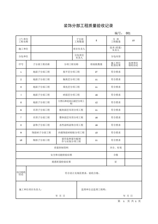 装饰分部、子分部、分项工程质量验收记录