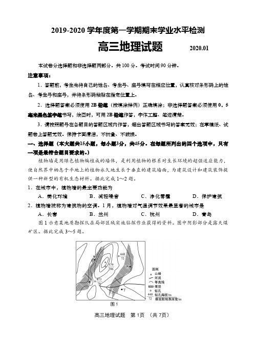 山东省青岛市黄岛区2020届高三上学期期末学业水平检测地理试题