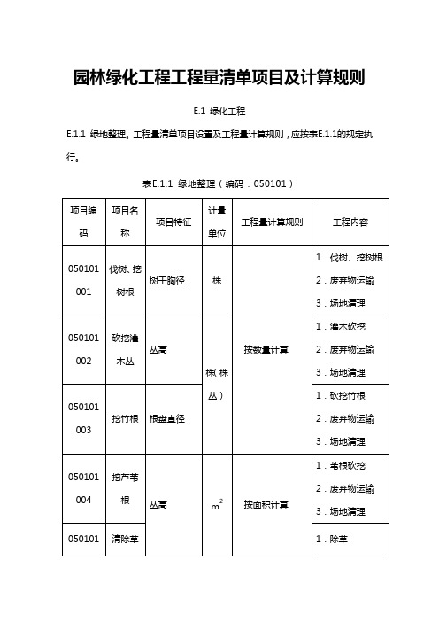 《园林绿化工程工程量清单项目及计算规则》