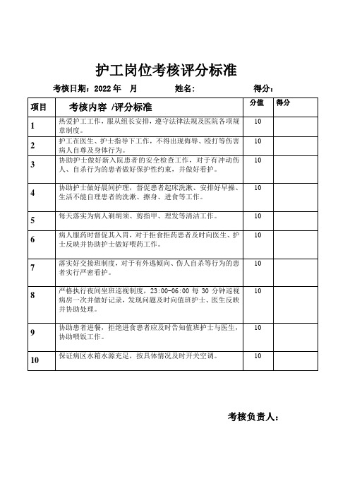 护工工作考核表