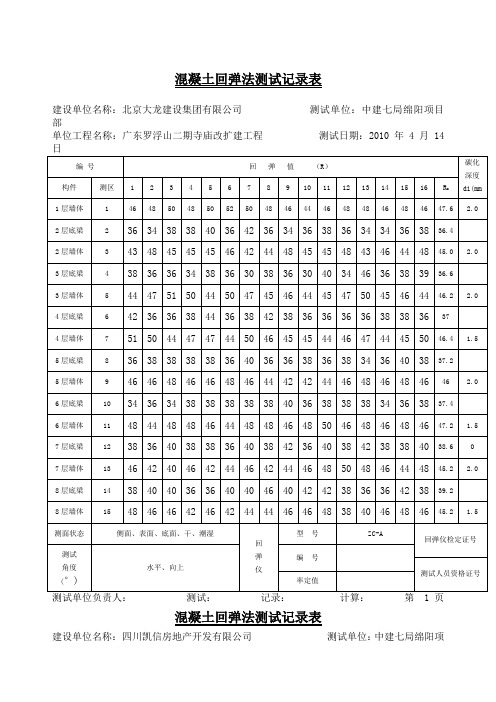 混凝土回弹记录表