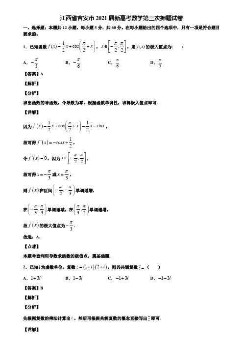 江西省吉安市2021届新高考数学第三次押题试卷含解析