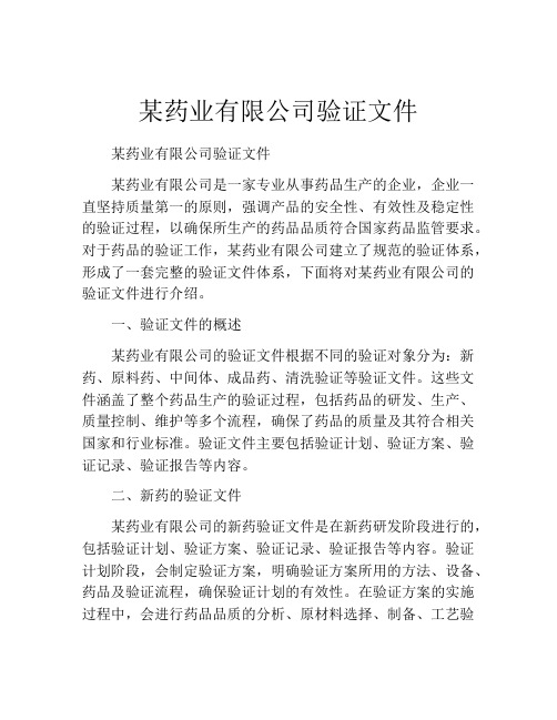 某药业有限公司验证文件