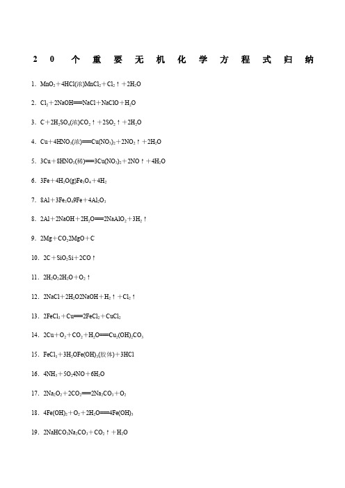 20个重要无机化学方程式归纳