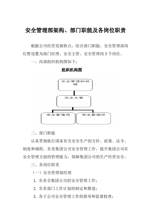 安全管理部架构、部门职能及各岗位职责