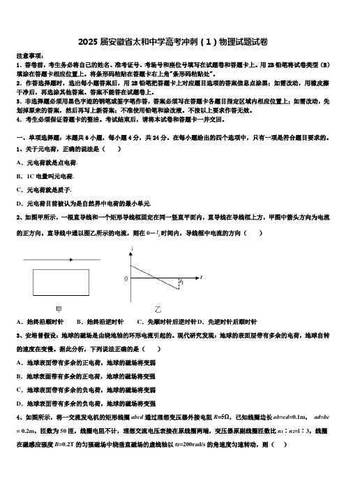 2025届安徽省太和中学高考冲刺(1)物理试题试卷