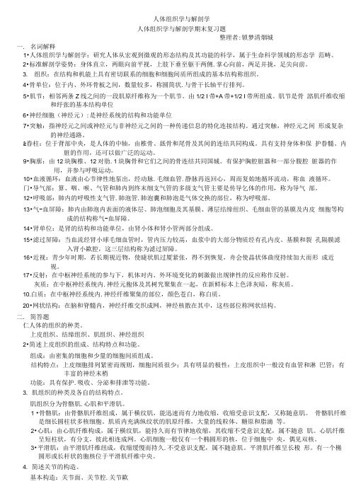 人体组织学与解剖学期末复习题